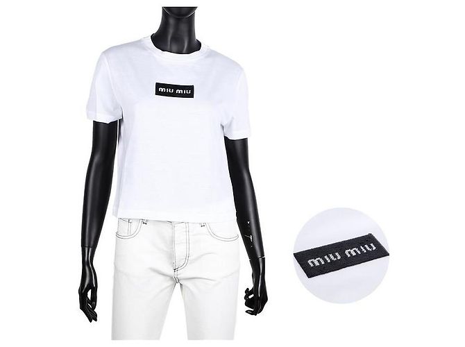 Miu Miu T-shirt in jersey di cotone a maniche corte - vista 9