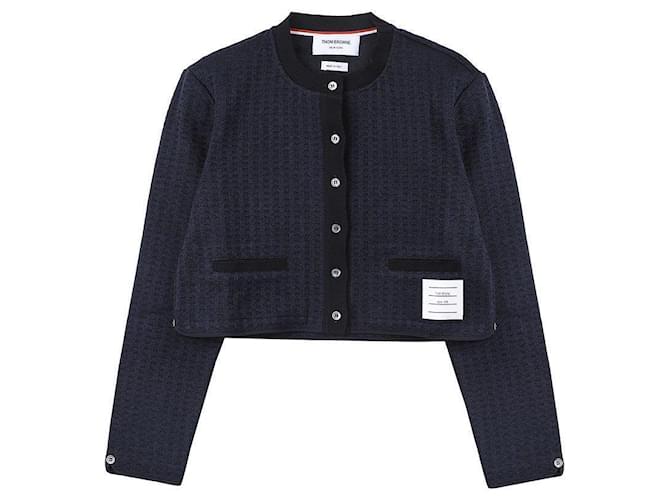 Thom Browne Jacquard-Cropped-Cardigan Blau - Ansicht 3