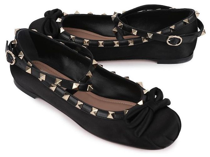 Valentino Ballerine in Satin Rockstud per Donne Nero - vista 5