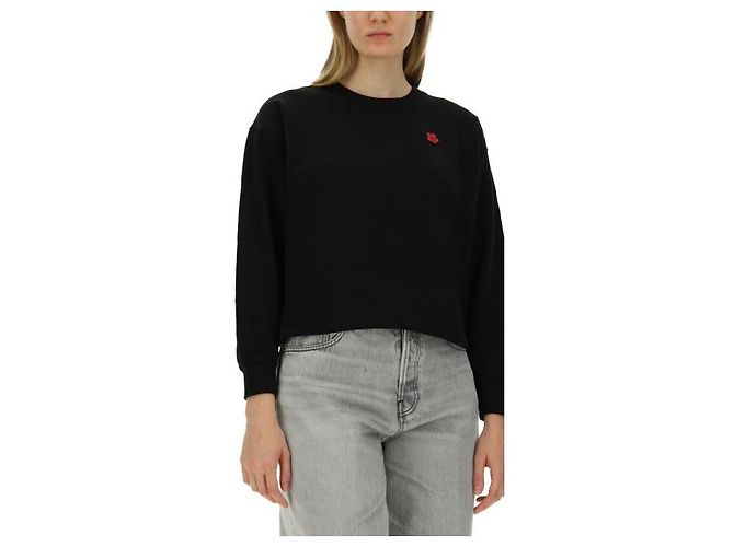 Kenzo Sweatshirt mit Blumenstickerei Schwarz - Ansicht 9