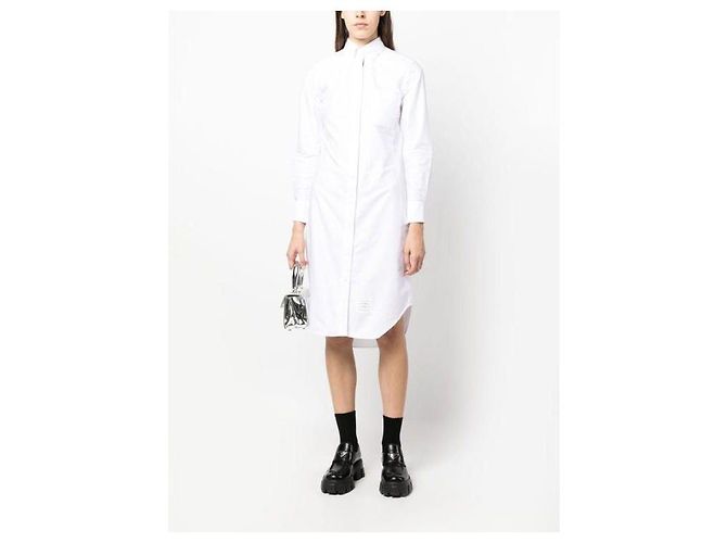 Thom Browne Abito Camicia con Placket in Grograine Oxford Bianco - vista 5