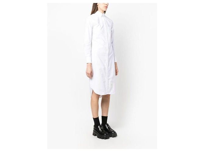 Thom Browne Abito Camicia con Placket in Grograine Oxford Bianco - vista 6