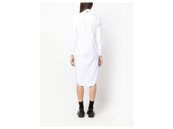 Thom Browne Abito Camicia con Placket in Grograine Oxford Bianco - vista 7
