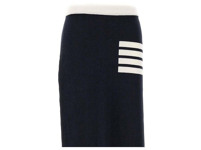 Thom Browne Falda A-Line de Lana Merino Doble Cara a Rayas Azul - vista 4