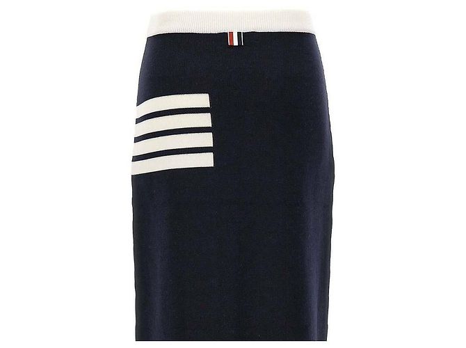 Thom Browne Falda A-Line de Lana Merino Doble Cara a Rayas Azul - vista 5
