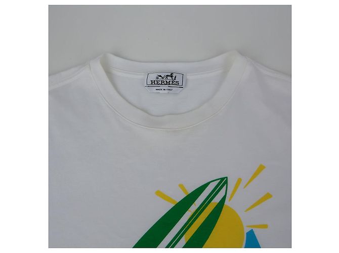 Hermès Weißes bedrucktes Baumwoll-T-Shirt Größe - Ansicht 3