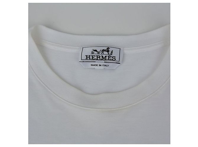 Hermès Weißes bedrucktes Baumwoll-T-Shirt Größe - Ansicht 4