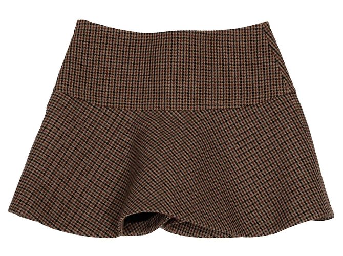 Céline Falda Mini de Cuadros Pied-de-Poule Talla Castaño - vista 2