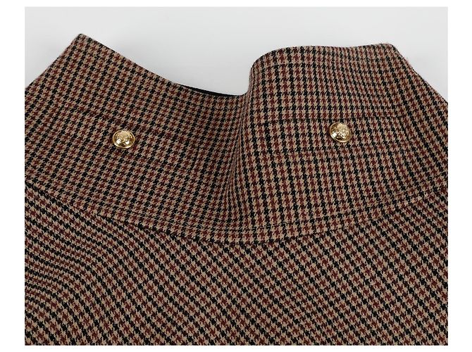 Céline Falda Mini de Cuadros Pied-de-Poule Talla Castaño - vista 3