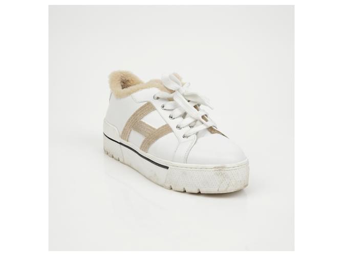 Hermès Shearling-Sneaker Größe Weiß - Ansicht 2