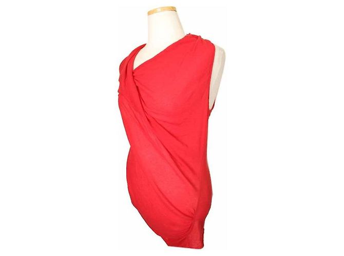 Helmut Lang Camiseta de algodão assimétrica drapeada vermelha Vermelho - vista 2