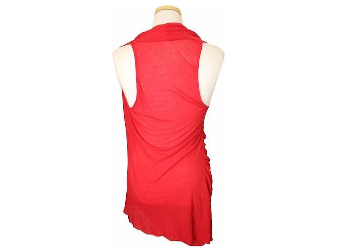 Helmut Lang Camiseta de algodão assimétrica drapeada vermelha Vermelho - vista 3