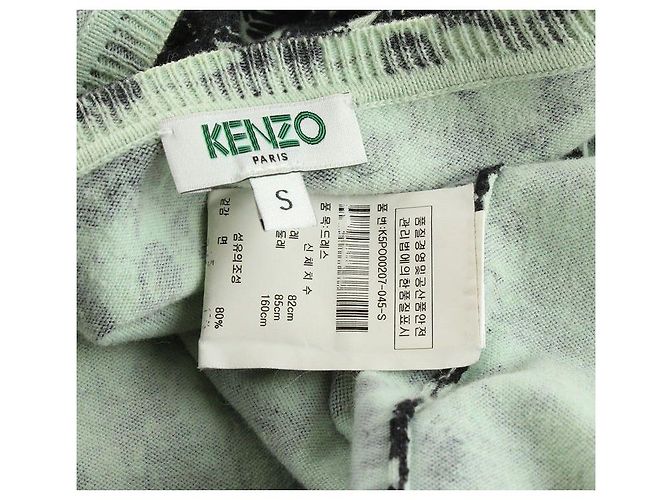 Kenzo Vestido de punto verde claro con estampado negro - vista 4