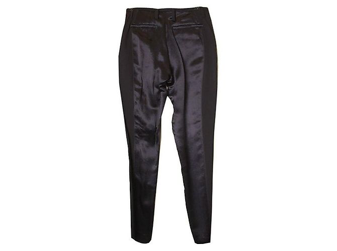 Lanvin Black Navy Satin Trim Wool Blend Pants - view 2