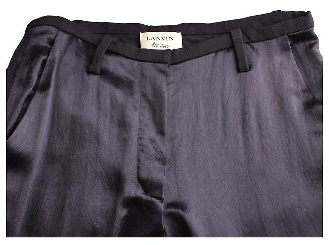 Lanvin Black Navy Satin Trim Wool Blend Pants - view 4