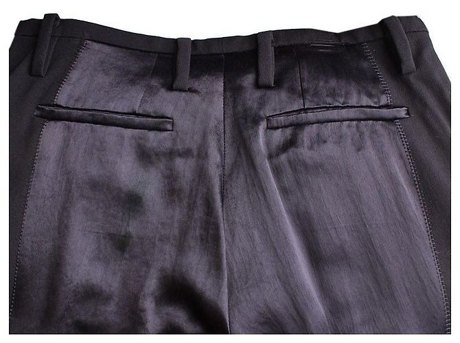 Lanvin Black Navy Satin Trim Wool Blend Pants - view 5