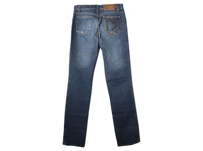 Moschino Gewaschene Jeans mit Perlenherz Blau - Ansicht 2