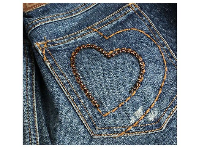 Moschino Gewaschene Jeans mit Perlenherz Blau - Ansicht 4