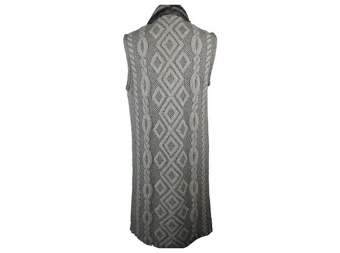 Escada Strickweste aus metallisch silbernem Wollmix mit Rex-Fell - Ansicht 4