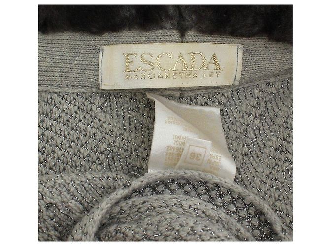 Escada Strickweste aus metallisch silbernem Wollmix mit Rex-Fell - Ansicht 7