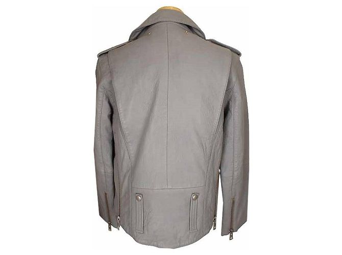 Zadig & Voltaire Asymmetrische Bikerjacke aus grauem Lammleder XS Braun - Ansicht 3
