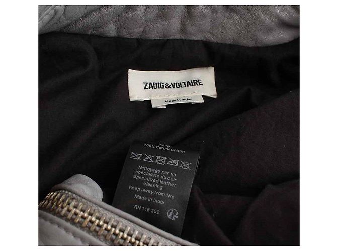 Zadig & Voltaire Asymmetrische Bikerjacke aus grauem Lammleder XS Braun - Ansicht 4