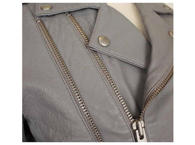 Zadig & Voltaire Asymmetrische Bikerjacke aus grauem Lammleder XS Braun - Ansicht 5