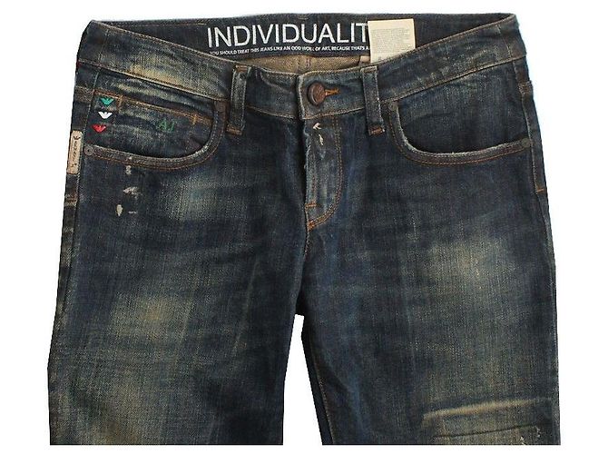 Calça jeans azul com lavagem danificada Armani Jeans - vista 3