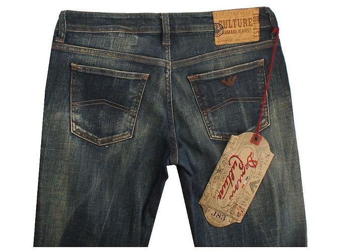 Calça jeans azul com lavagem danificada Armani Jeans - vista 4