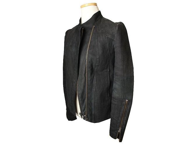 Helmut Lang Denim-Lederbesatz Motorradjacke - Ansicht 2