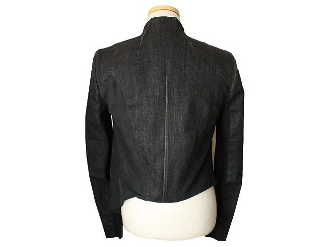 Helmut Lang Denim-Lederbesatz Motorradjacke - Ansicht 3