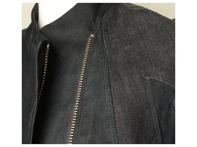 Helmut Lang Denim-Lederbesatz Motorradjacke - Ansicht 5