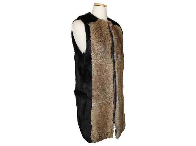 Chaleco con cremallera de piel de conejo negro y marrón Sonia Rykiel - vista 2