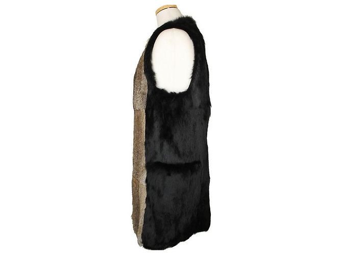 Chaleco con cremallera de piel de conejo negro y marrón Sonia Rykiel - vista 3