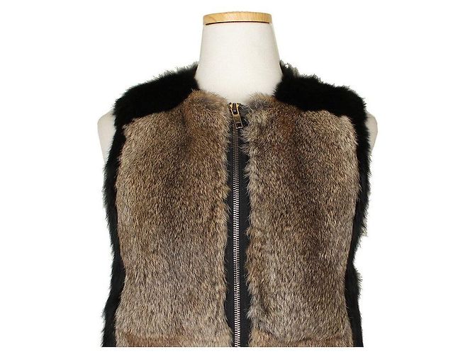 Chaleco con cremallera de piel de conejo negro y marrón Sonia Rykiel - vista 6