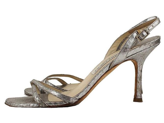 Jimmy Choo Sandálias de tiras com padrão de python prateado Prata - vista 3