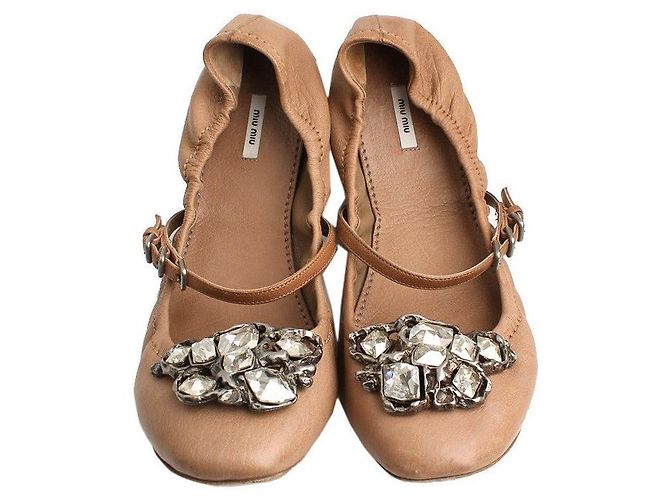 Miu Miu Scarpe Flat Camel con Gioiello Marrone - vista 2