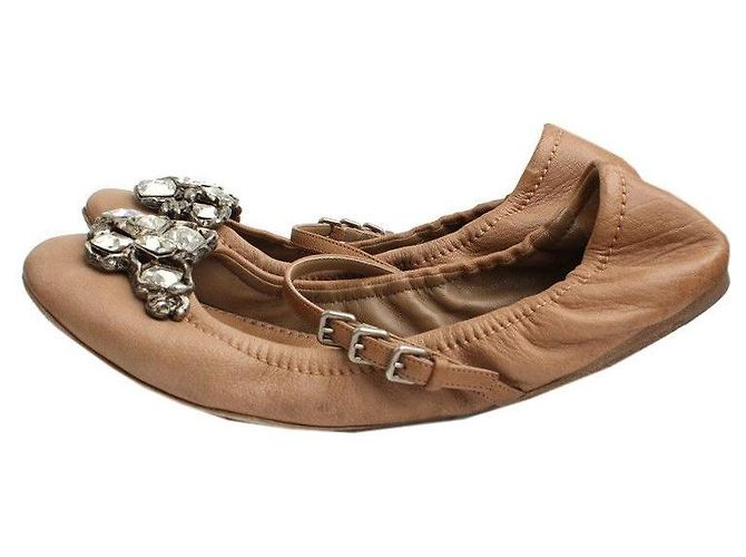 Miu Miu Scarpe Flat Camel con Gioiello Marrone - vista 3