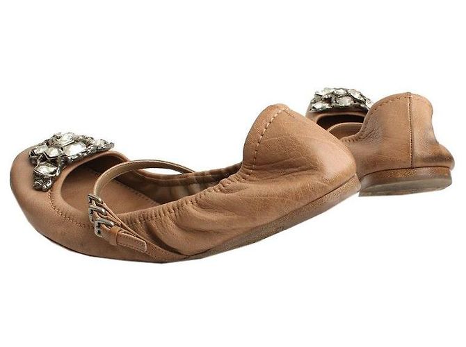 Miu Miu Scarpe Flat Camel con Gioiello Marrone - vista 5