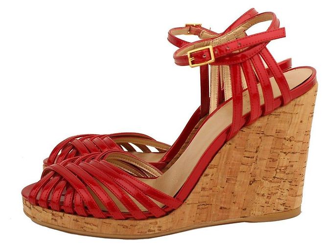 Stuart Weitzman Sandali con zeppa in vernice rossa Rosso - vista 3
