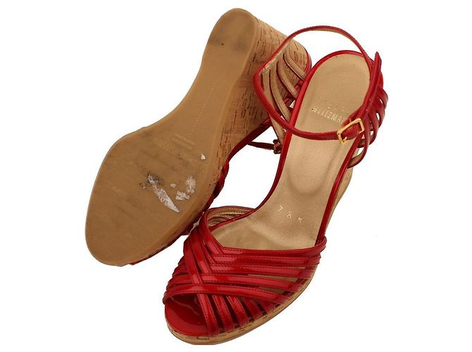 Stuart Weitzman Sandali con zeppa in vernice rossa Rosso - vista 4