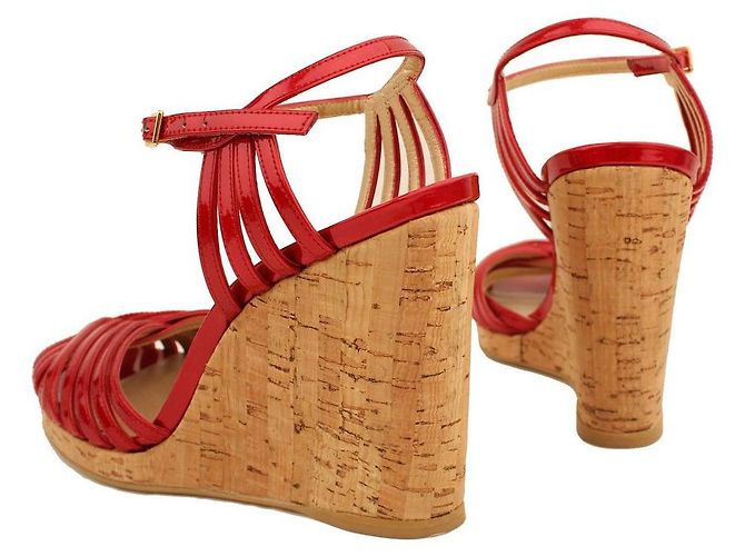 Stuart Weitzman Sandali con zeppa in vernice rossa Rosso - vista 5