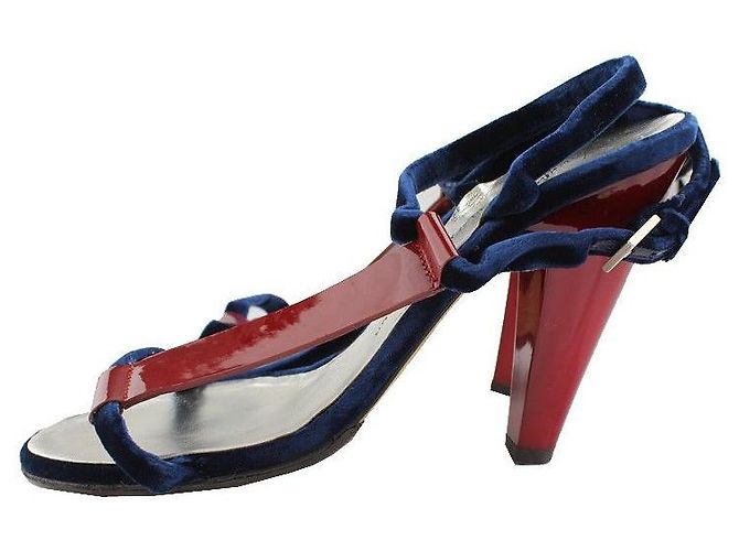 Giuseppe Zanotti Kirschrote Sandalen mit blauen Samtriemen von Giuseppe - Ansicht 3