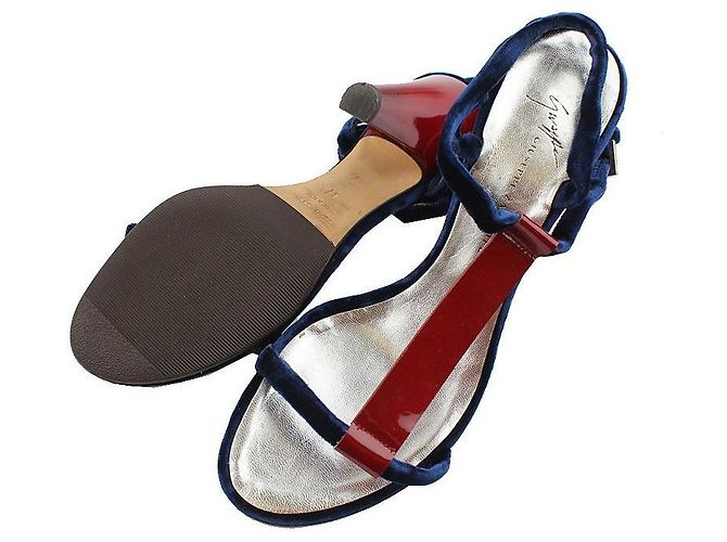 Giuseppe Zanotti Kirschrote Sandalen mit blauen Samtriemen von Giuseppe - Ansicht 4