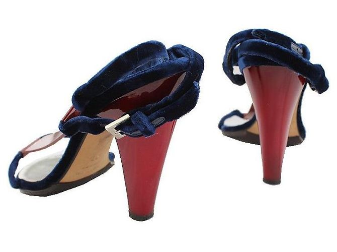 Giuseppe Zanotti Kirschrote Sandalen mit blauen Samtriemen von Giuseppe - Ansicht 5