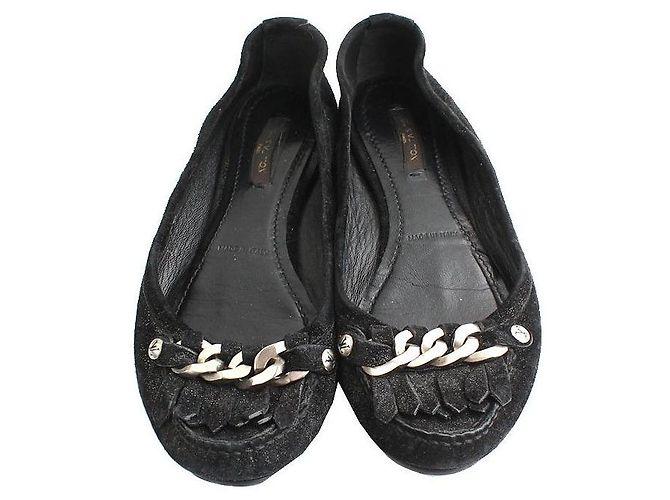 Louis Vuitton Ballerine in Camoscio Nero Perla con Catena Argento LV - vista 2