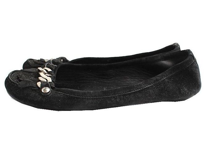 Louis Vuitton Ballerine in Camoscio Nero Perla con Catena Argento LV - vista 3