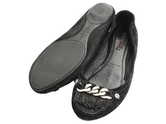 Louis Vuitton Ballerine in Camoscio Nero Perla con Catena Argento LV - vista 4