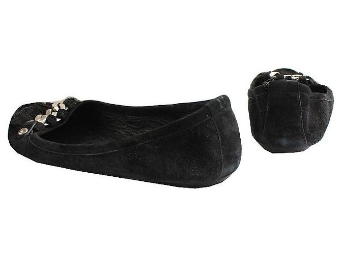 Louis Vuitton Ballerine in Camoscio Nero Perla con Catena Argento LV - vista 5