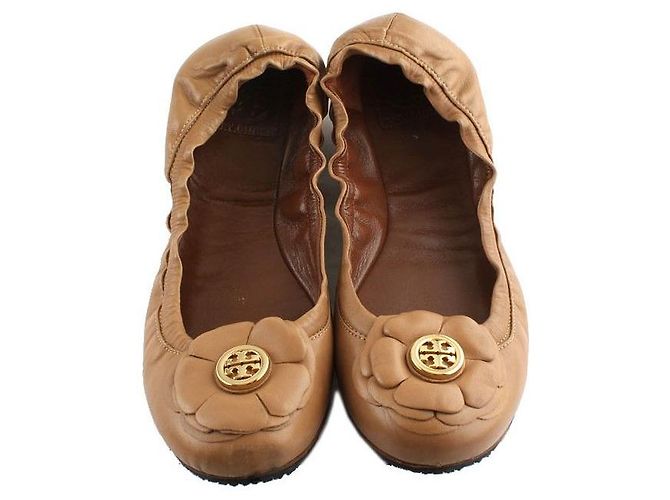 Tory Burch Camel Gold Logo Banded Flats Braun - Ansicht 2